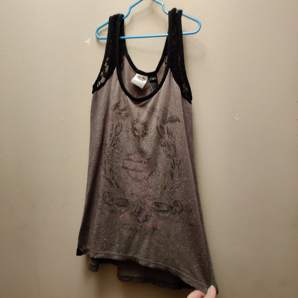 Harley-Davidson Black and Gray Lace Tank